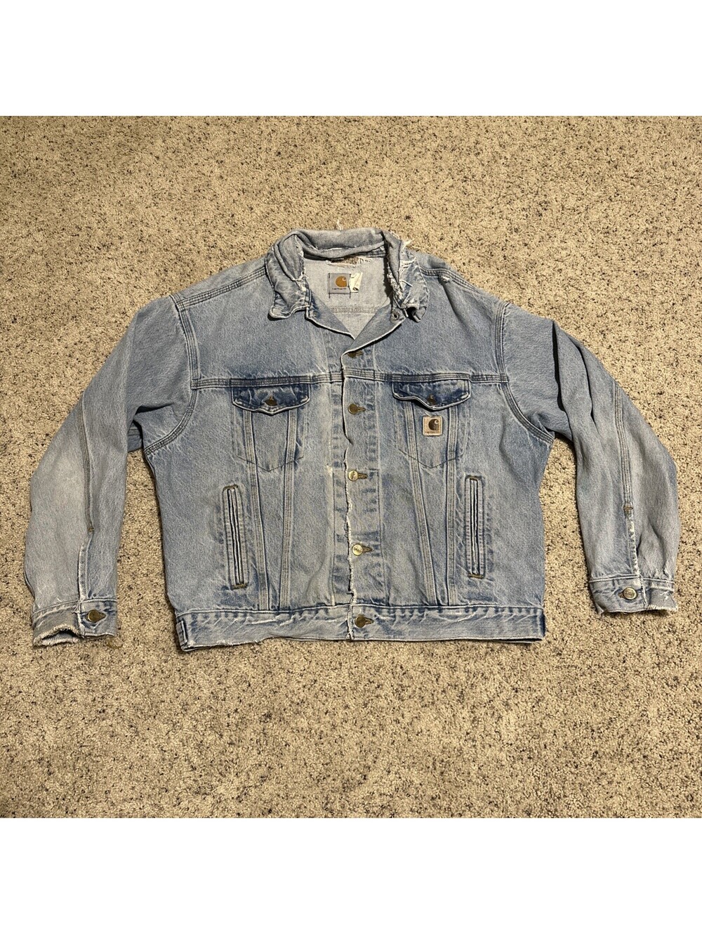 ⁠Vintage Carhartt Light Wash Denim Jacket Workwear Distressed Jean Trucker Coat⁠